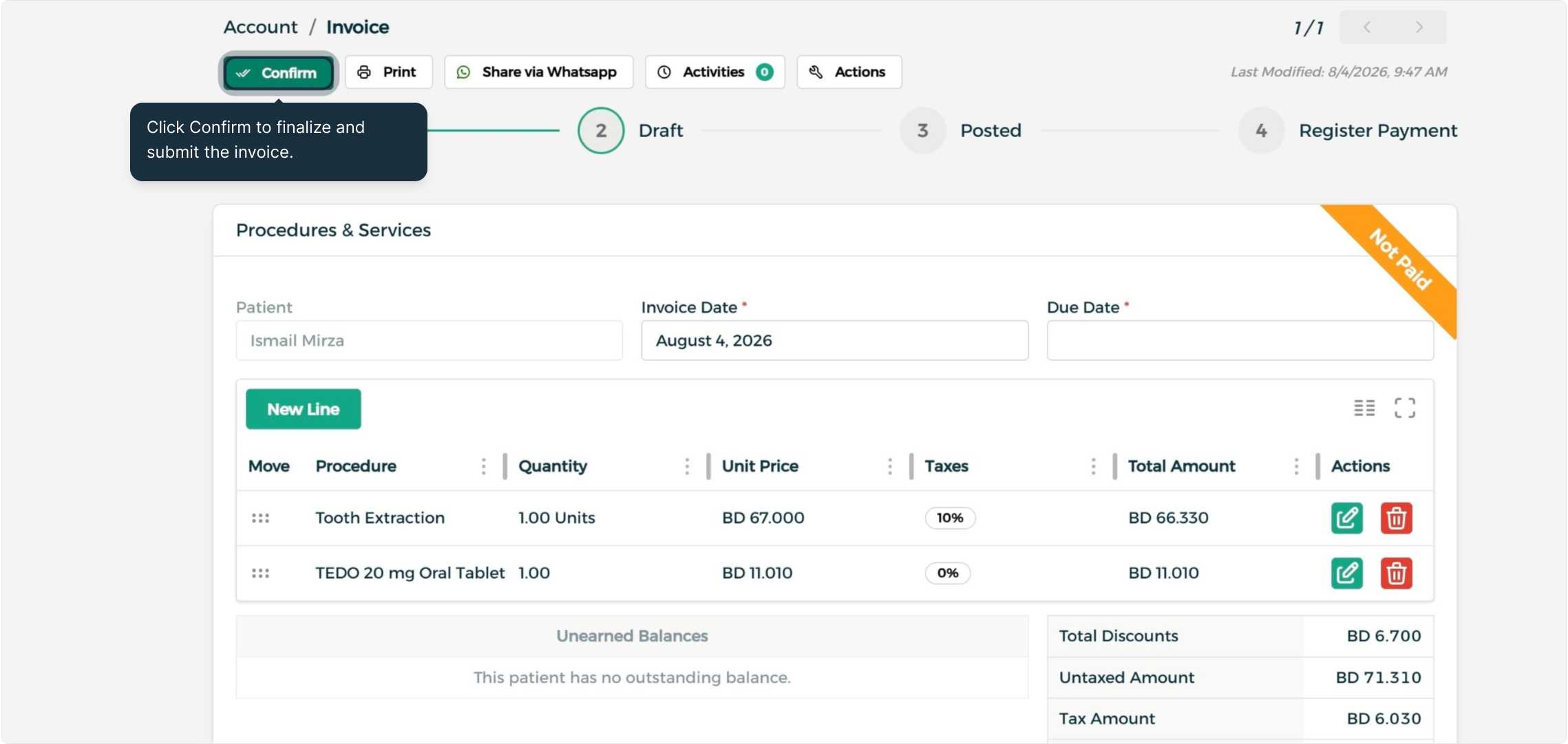 Step 5 - Confirm the Invoice
